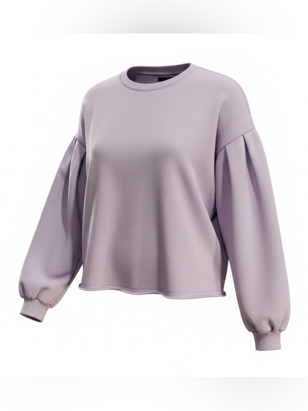 Revamped Lilac Balloon-Sleeve Crewneck Sweatshirt